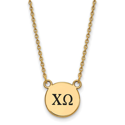 Vergoldet Sterlingsilber Logoart Chi Omega Sorority Greek Buchstaben Klein Schwarz Emaille Anhänger 18 Zoll Halskette