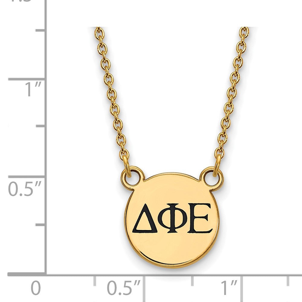 Vergoldet Sterlingsilber Logoart Delta Phi Epsilon Sorority Greek Buchstaben Klein Schwarz Emaille Anhänger 18 Zoll Halskette