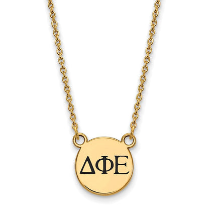 Vergoldet Sterlingsilber Logoart Delta Phi Epsilon Sorority Greek Buchstaben Klein Schwarz Emaille Anhänger 18 Zoll Halskette