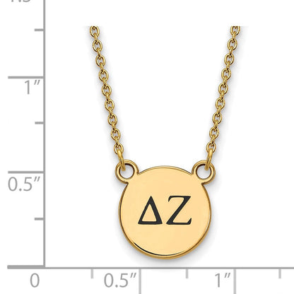 Vergoldet Sterlingsilber Logoart Delta Zeta Sorority Greek Buchstaben Klein Schwarz Emaille Anhänger 18 Zoll Halskette