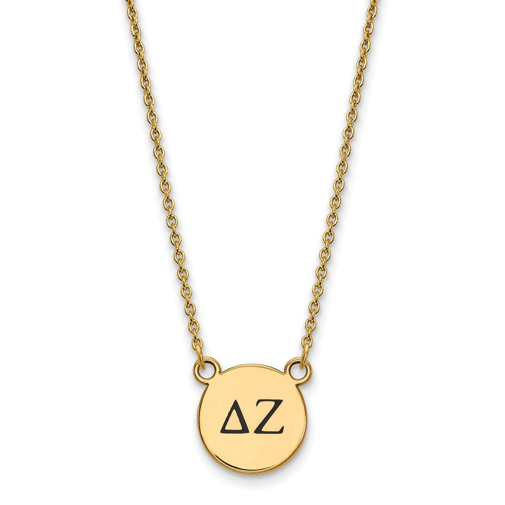 Vergoldet Sterlingsilber Logoart Delta Zeta Sorority Greek Buchstaben Klein Schwarz Emaille Anhänger 18 Zoll Halskette