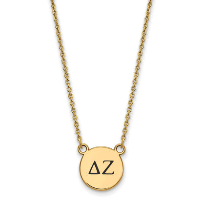 Vergoldet Sterlingsilber Logoart Delta Zeta Sorority Greek Buchstaben Klein Schwarz Emaille Anhänger 18 Zoll Halskette