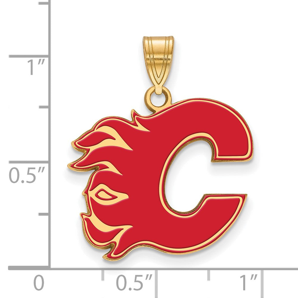 Vergoldet Sterlingsilber Nhl Logoart Calgary Flames Buchstabe C Groß Emailliert Anhänger