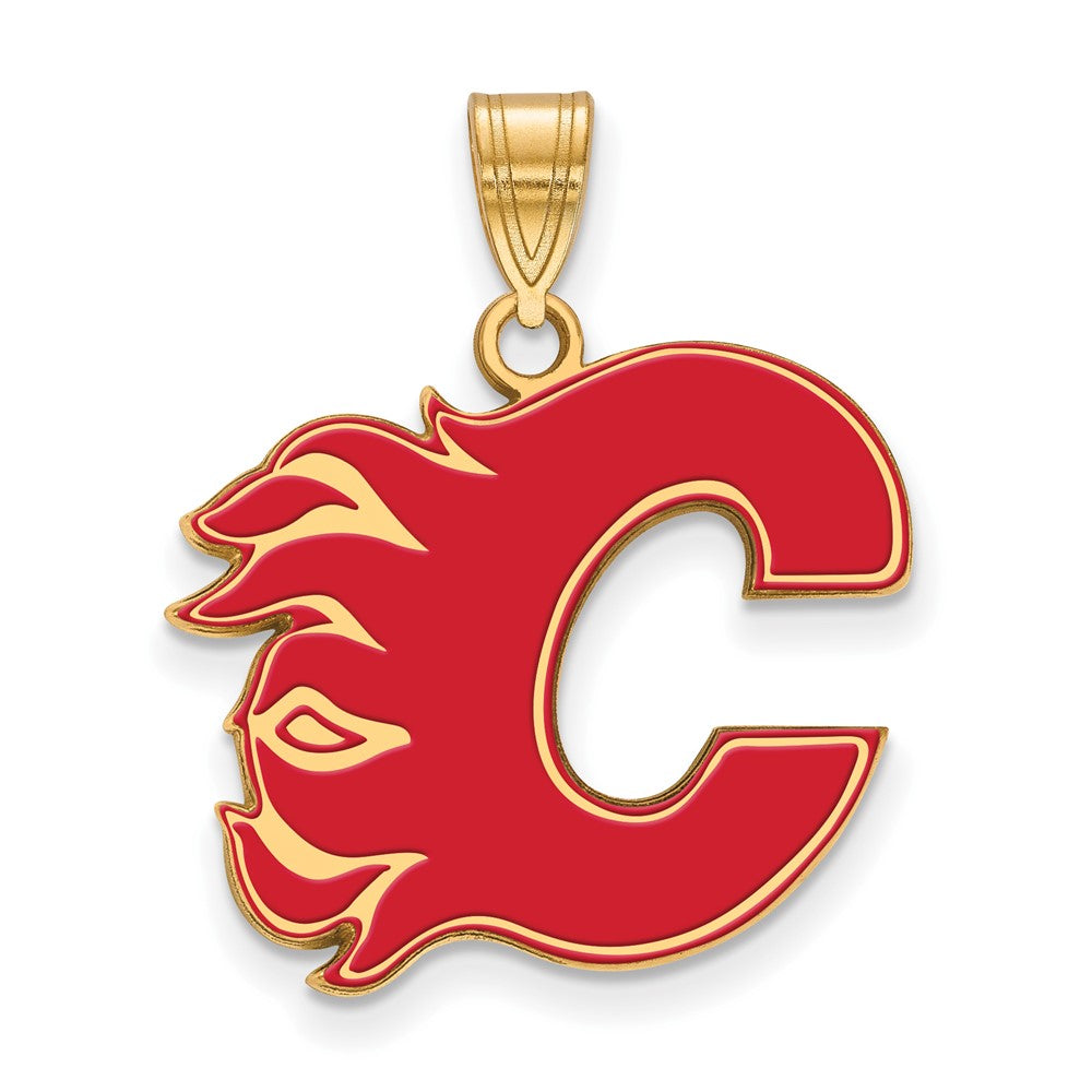 Vergoldet Sterlingsilber Nhl Logoart Calgary Flames Buchstabe C Groß Emailliert Anhänger