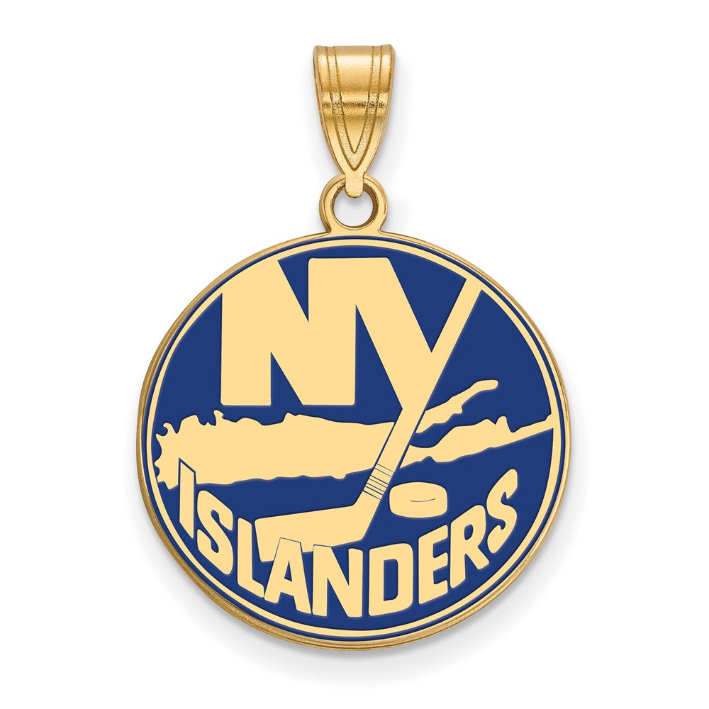 Vergoldet Sterlingsilber Nhl Logoart New York Islanders Groß Emailliert Anhänger