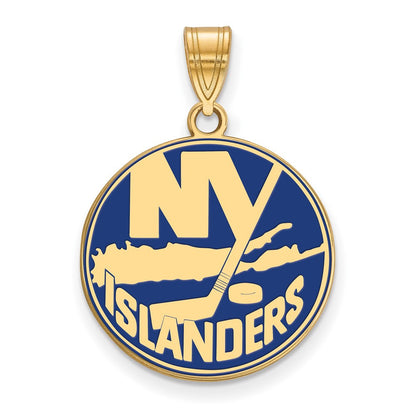 Vergoldet Sterlingsilber Nhl Logoart New York Islanders Groß Emailliert Anhänger