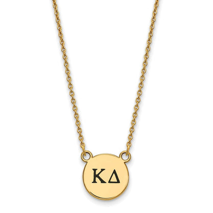 Vergoldet Sterlingsilber Logoart Kappa Delta Sorority Greek Buchstaben Klein Schwarz Emaille Anhänger 18 Zoll Halskette