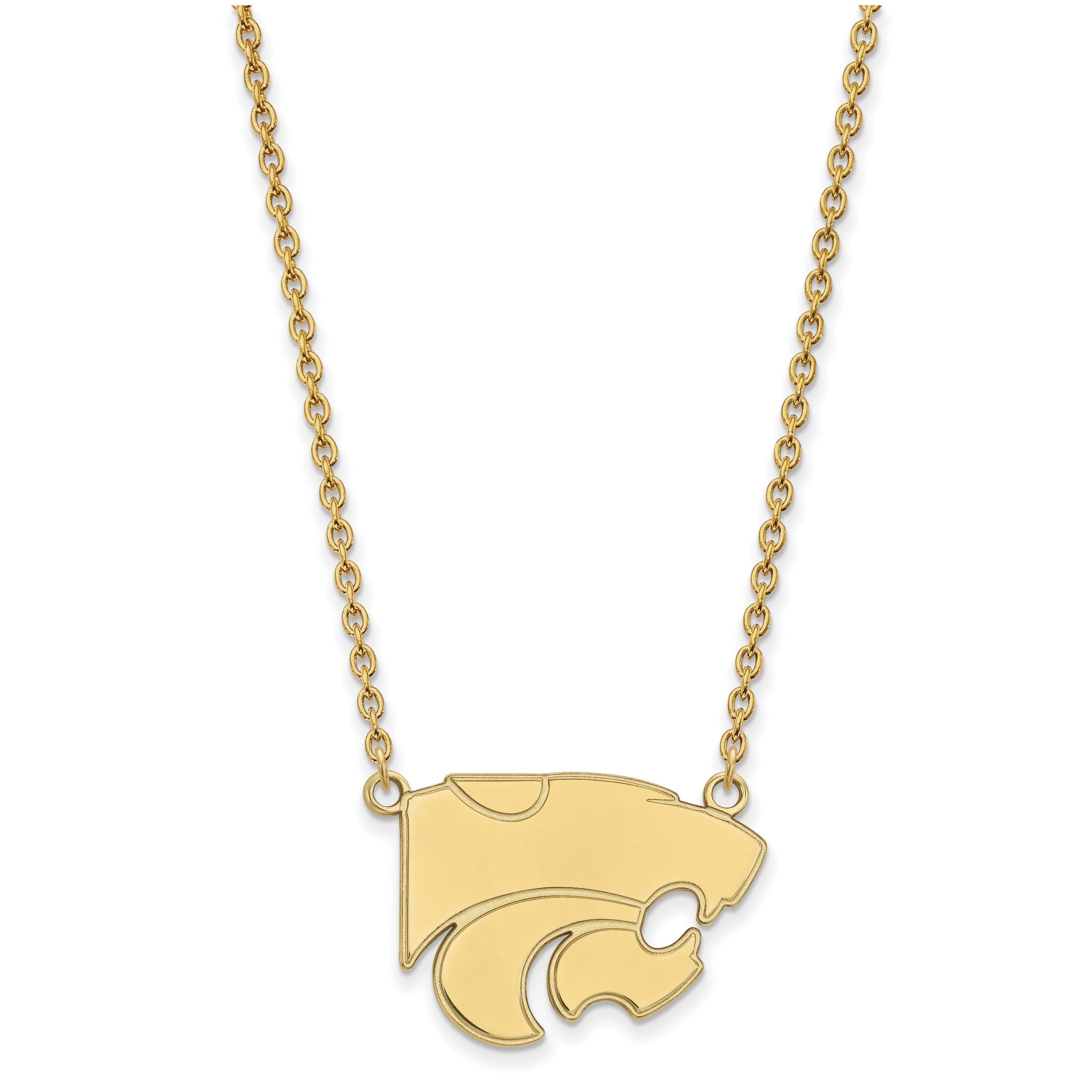10K Gelbgold Logoart Kansas State University Wildkatze Groß Anhänger 18 Zoll Halskette