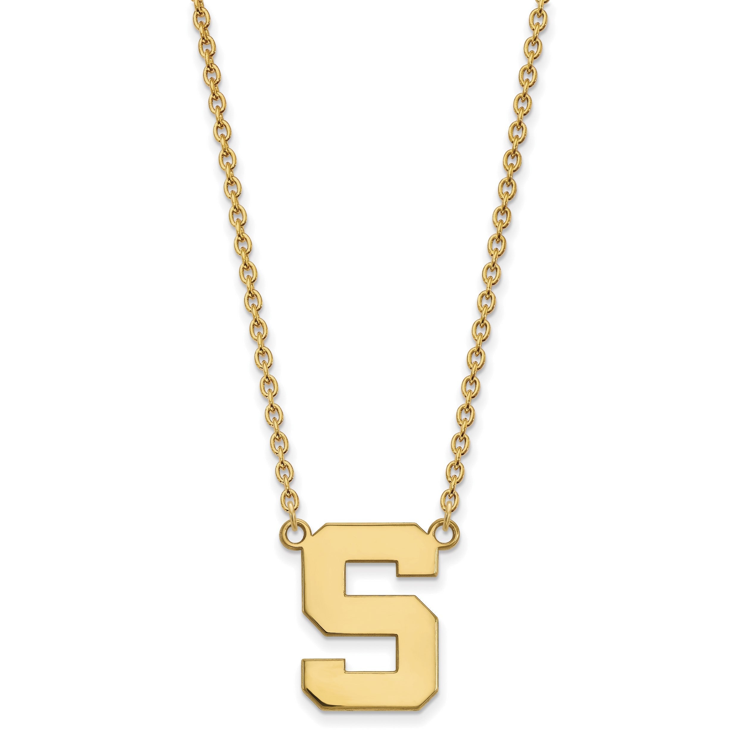 Vergoldet Sterlingsilber Logoart Michigan State University Buchstabe S Groß Anhänger 18 Zoll Halskette