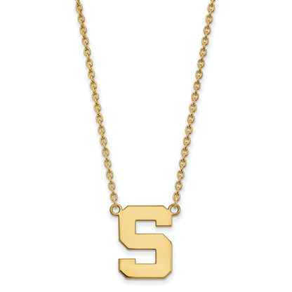 Vergoldet Sterlingsilber Logoart Michigan State University Buchstabe S Groß Anhänger 18 Zoll Halskette