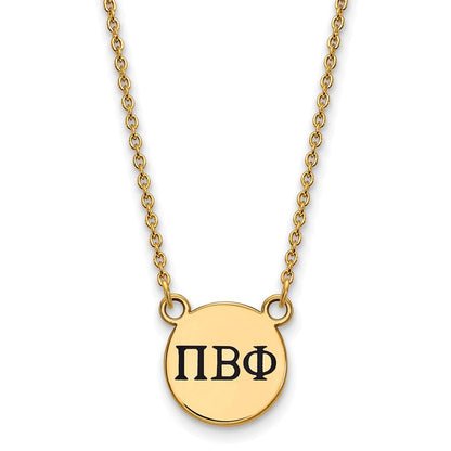 Vergoldet Sterlingsilber Logoart Pi Beta Phi Sorority Greek Buchstaben Klein Schwarz Emaille Anhänger 18 Zoll Halskette