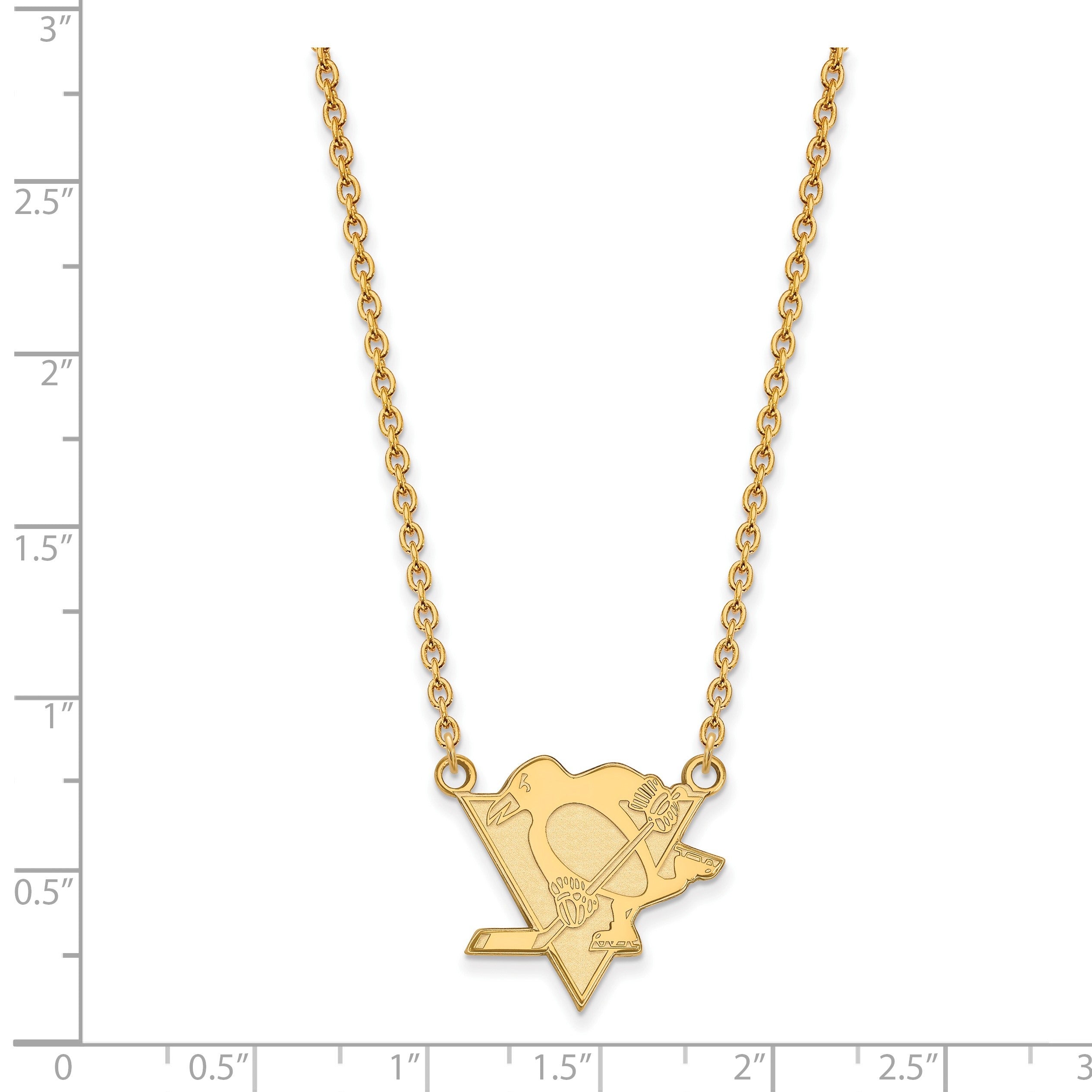 Vergoldet Sterlingsilber Nhl Logoart Pittsburgh Penguins Groß Anhänger 18 Zoll Halskette
