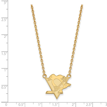 Vergoldet Sterlingsilber Nhl Logoart Pittsburgh Penguins Groß Anhänger 18 Zoll Halskette