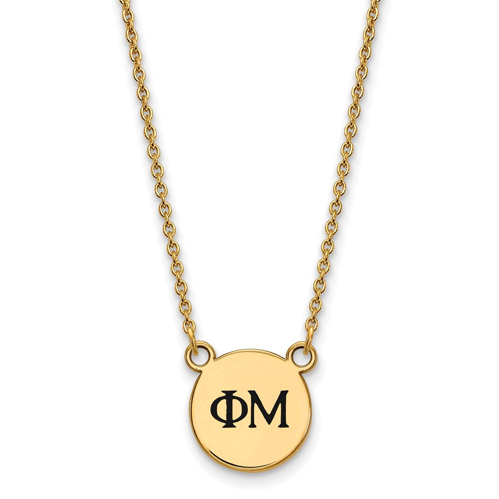 Vergoldet Sterlingsilber Logoart Phi Mu Sorority Greek Buchstaben Klein Schwarz Emaille Anhänger 18 Zoll Halskette