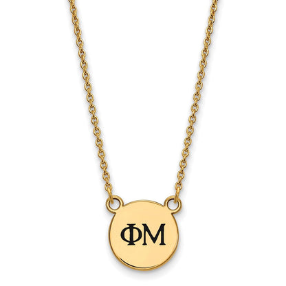 Vergoldet Sterlingsilber Logoart Phi Mu Sorority Greek Buchstaben Klein Schwarz Emaille Anhänger 18 Zoll Halskette