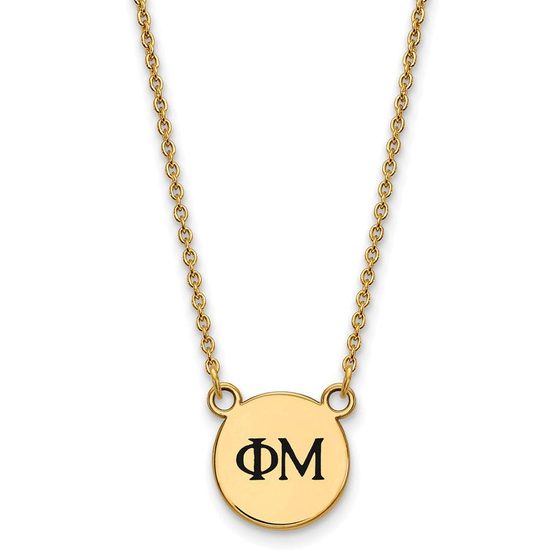 Vergoldet Sterlingsilber Logoart Phi Mu Sorority Greek Buchstaben Klein Schwarz Emaille Anhänger 18 Zoll Halskette