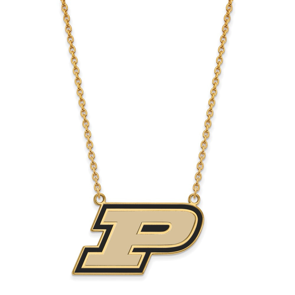 Vergoldet Sterlingsilber Logoart Purdue University Buchstabe P Groß Emailliert Anhänger 18 Zoll Halskette