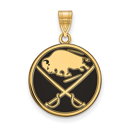 Vergoldet Sterlingsilber Nhl Logoart Buffalo Sabres Groß Emailliert Anhänger