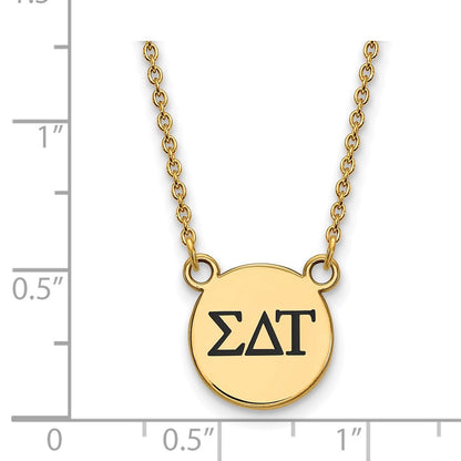 Vergoldet Sterlingsilber Logoart Sigma Delta Tau Sorority Greek Buchstaben Klein Schwarz Emaille Anhänger 18 Zoll Halskette