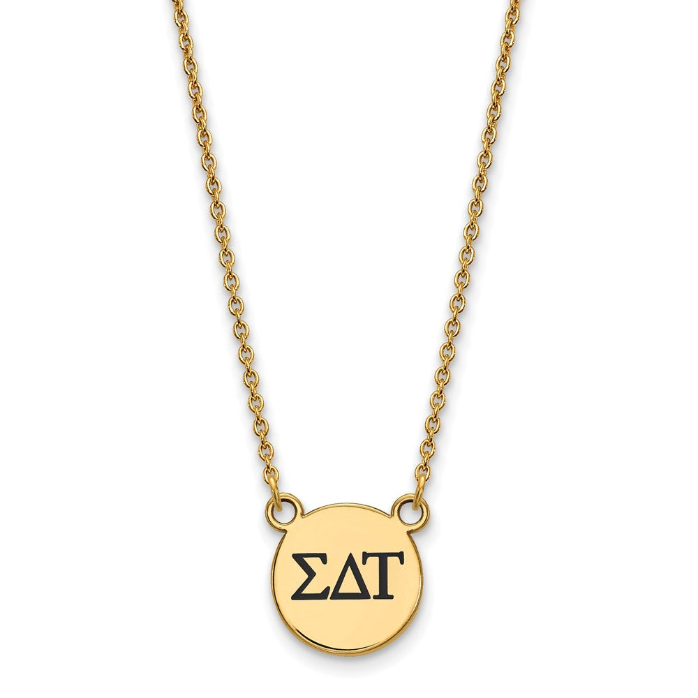 Vergoldet Sterlingsilber Logoart Sigma Delta Tau Sorority Greek Buchstaben Klein Schwarz Emaille Anhänger 18 Zoll Halskette