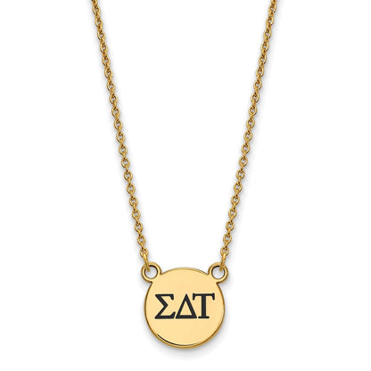 Vergoldet Sterlingsilber Logoart Sigma Delta Tau Sorority Greek Buchstaben Klein Schwarz Emaille Anhänger 18 Zoll Halskette