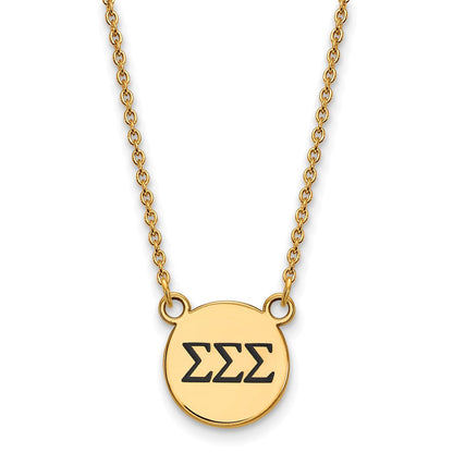 Vergoldet Sterlingsilber Logoart Sigma Sorority Greek Buchstaben Klein Schwarz Emaille Anhänger 18 Zoll Halskette
