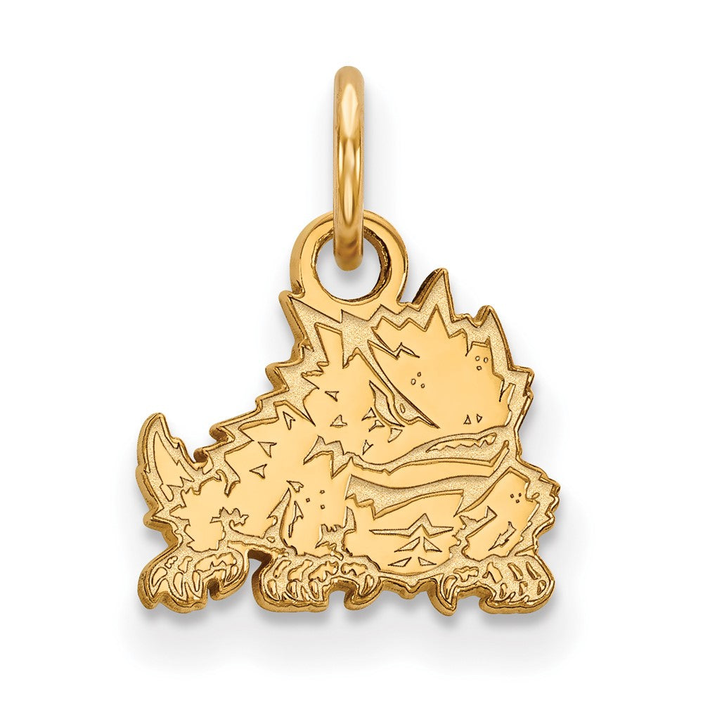 10K Gelbgold Logoart Texas Christlich University Gehörnt Frosch Extra Klein Anhänger