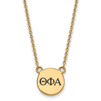 Vergoldet Sterlingsilber Logoart Theta Phi Alpha Sorority Greek Buchstaben Klein Schwarz Emaille Anhänger 18 Zoll Halskette