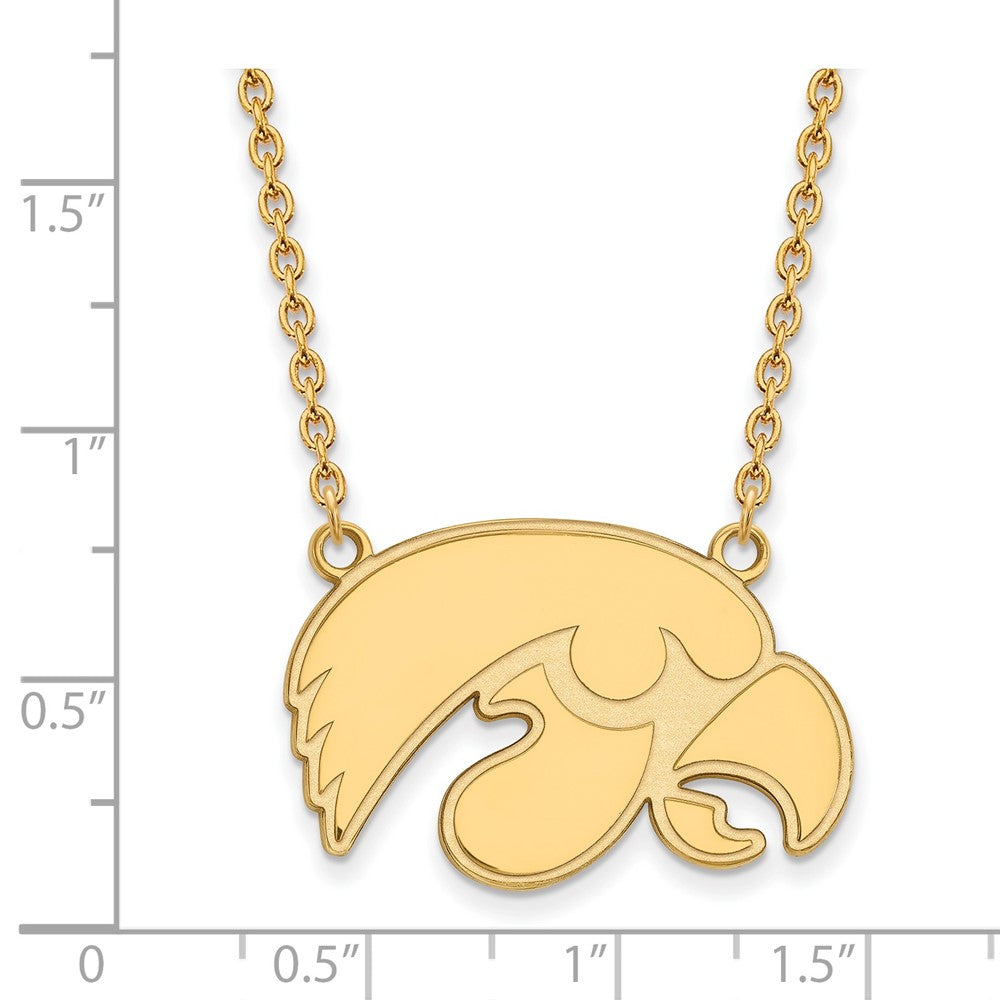 Vergoldet Sterlingsilber Logoart University Of Iowa Hawk Groß Anhänger 18 Zoll Halskette
