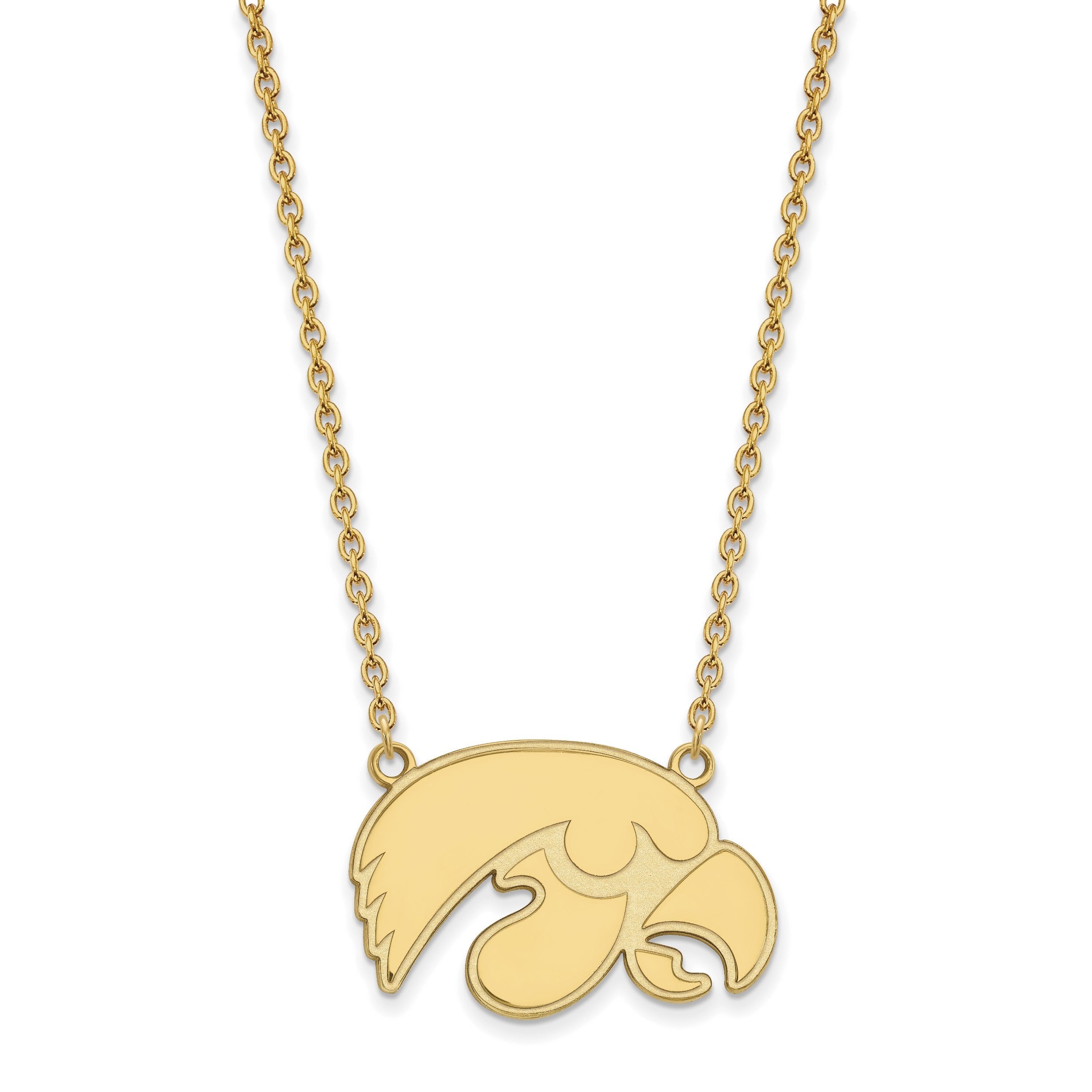 Vergoldet Sterlingsilber Logoart University Of Iowa Hawk Groß Anhänger 18 Zoll Halskette