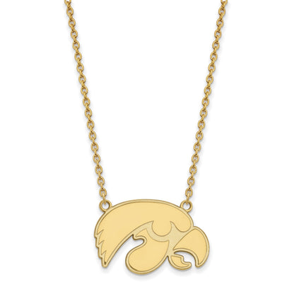 Vergoldet Sterlingsilber Logoart University Of Iowa Hawk Groß Anhänger 18 Zoll Halskette