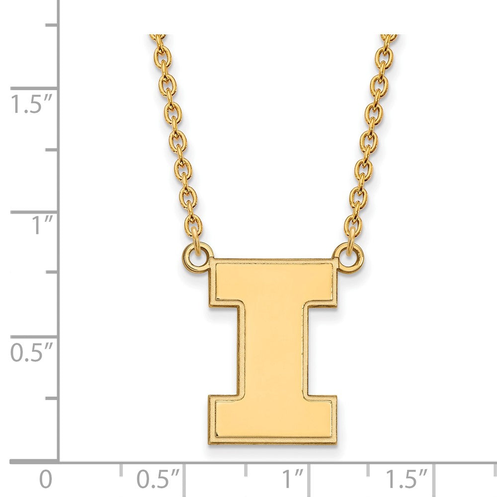 Vergoldet Sterlingsilber Logoart University Of Illinois Buchstabe I Groß Anhänger 18 Zoll Halskette