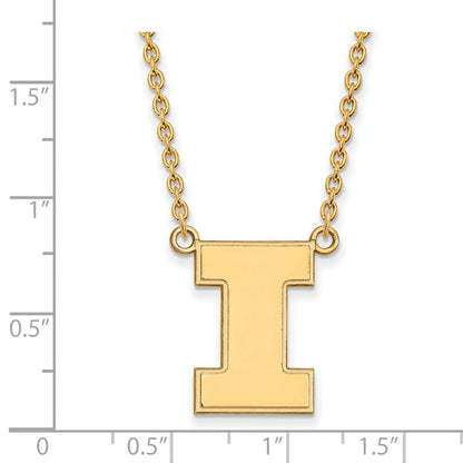 Vergoldet Sterlingsilber Logoart University Of Illinois Buchstabe I Groß Anhänger 18 Zoll Halskette