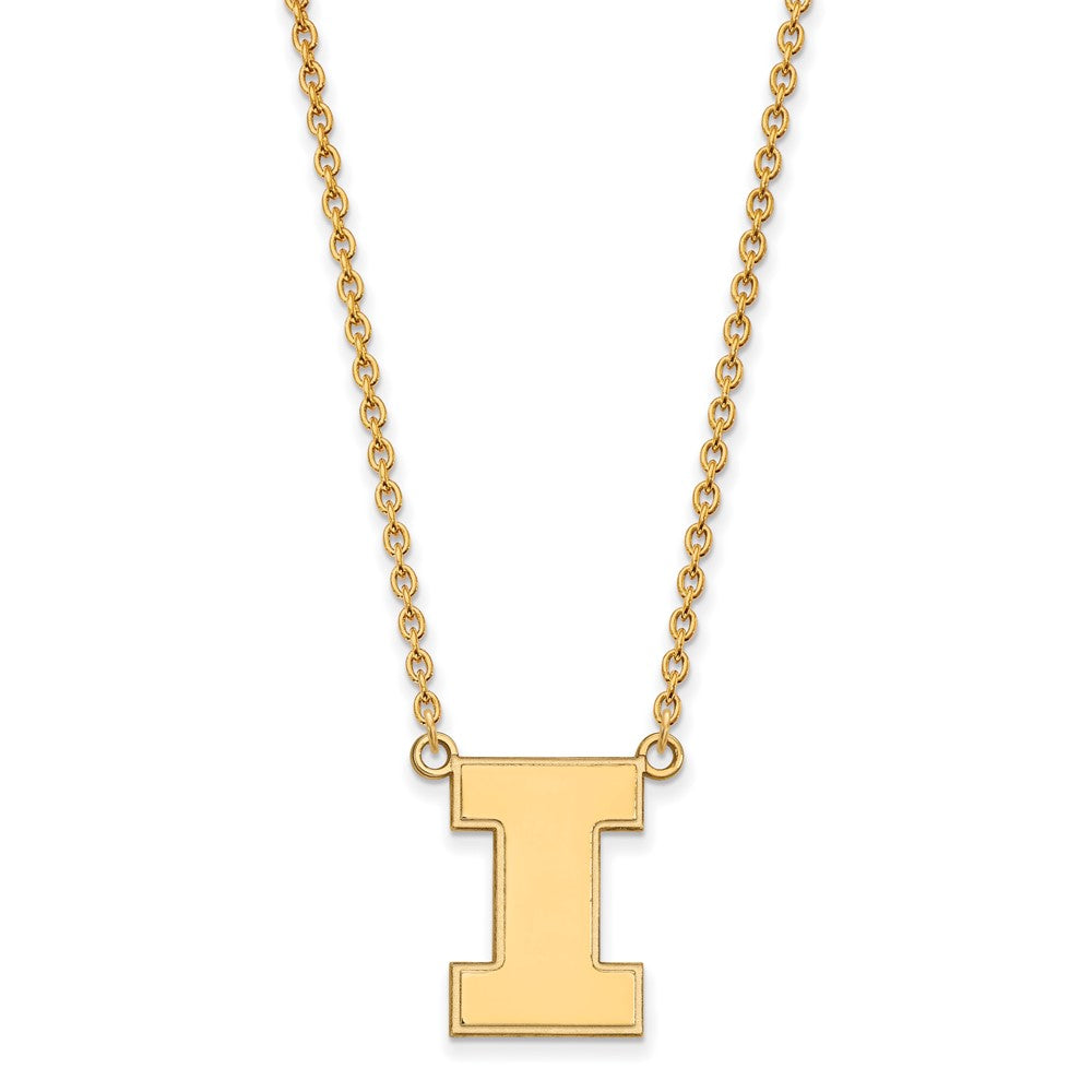 Vergoldet Sterlingsilber Logoart University Of Illinois Buchstabe I Groß Anhänger 18 Zoll Halskette