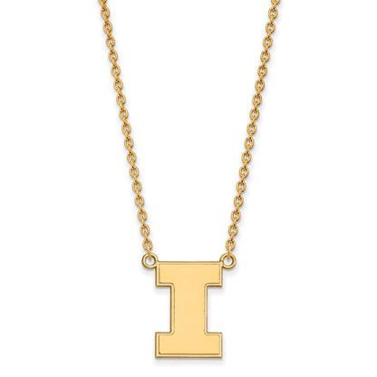 Vergoldet Sterlingsilber Logoart University Of Illinois Buchstabe I Groß Anhänger 18 Zoll Halskette