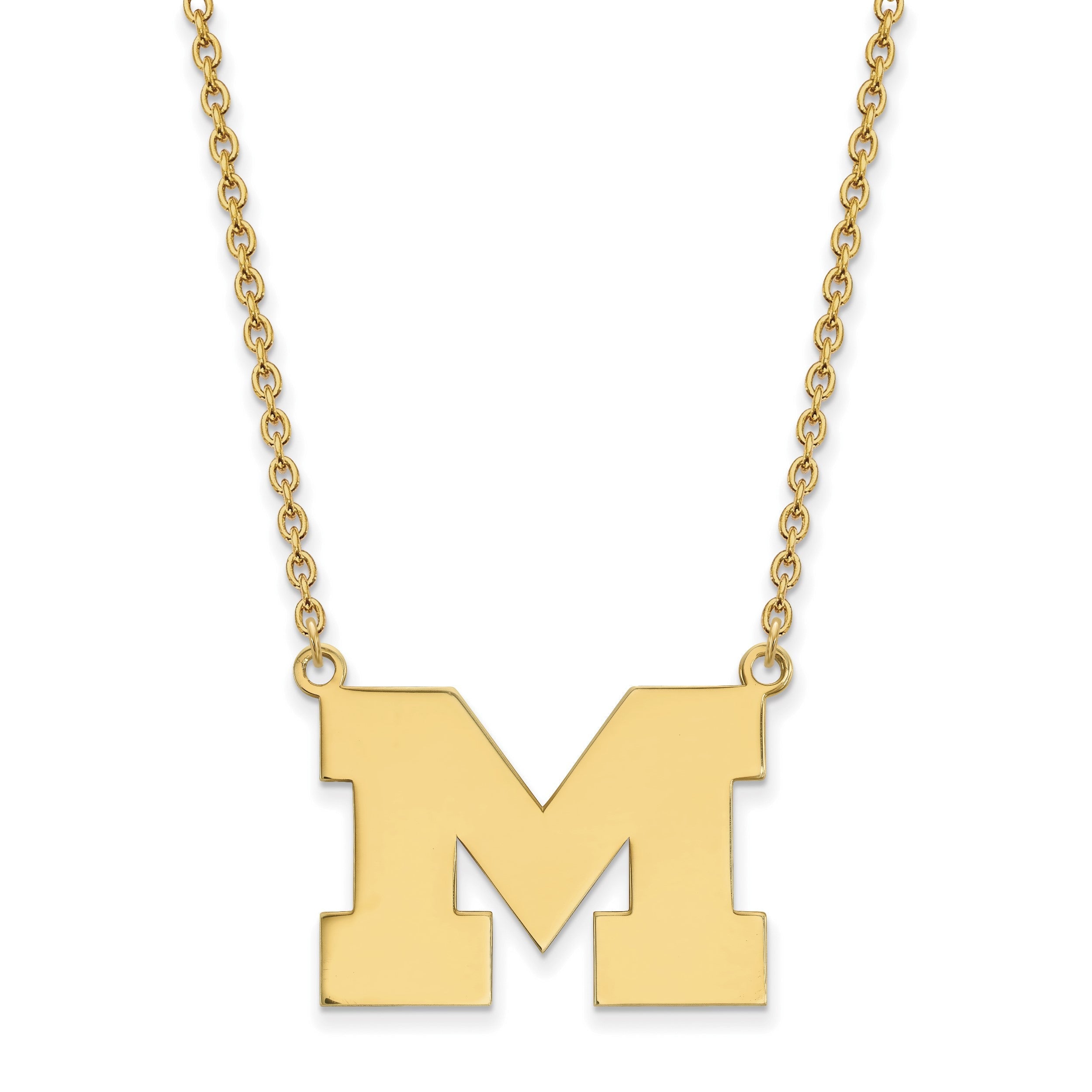 Vergoldet Sterlingsilber Logoart University Of Michigan Buchstabe M Groß Anhänger 18 Zoll Halskette