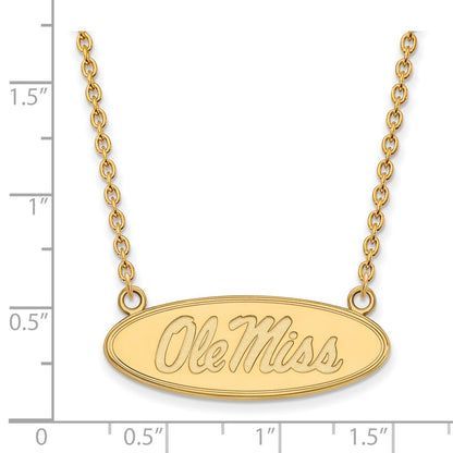 Vergoldet Sterlingsilber Logoart University Of Mississippi Ole Miss Groß Oval Anhänger 18 Zoll Halskette