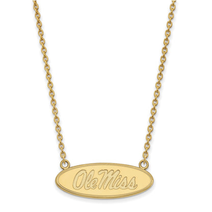 Vergoldet Sterlingsilber Logoart University Of Mississippi Ole Miss Groß Oval Anhänger 18 Zoll Halskette
