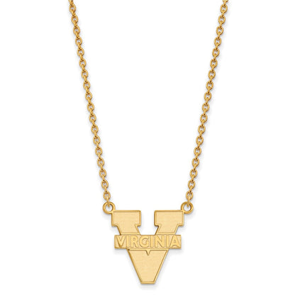 Vergoldet Sterlingsilber Logoart University Of Virginia Groß Anhänger 18 Zoll Halskette