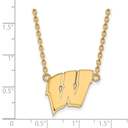 Vergoldet Sterlingsilber Logoart University Of Wisconsin Buchstabe W Groß Anhänger 18 Zoll Halskette