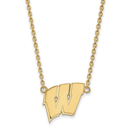 Vergoldet Sterlingsilber Logoart University Of Wisconsin Buchstabe W Groß Anhänger 18 Zoll Halskette
