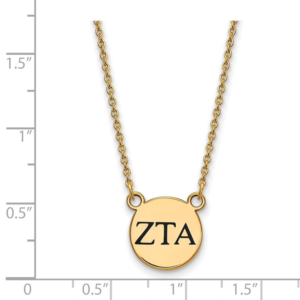 Vergoldet Sterlingsilber Logoart Zeta Tau Alpha Sorority Greek Buchstaben Klein Schwarz Emaille Anhänger 18 Zoll Halskette
