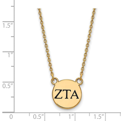Vergoldet Sterlingsilber Logoart Zeta Tau Alpha Sorority Greek Buchstaben Klein Schwarz Emaille Anhänger 18 Zoll Halskette