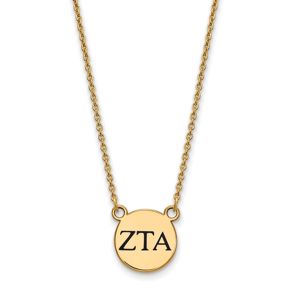 Vergoldet Sterlingsilber Logoart Zeta Tau Alpha Sorority Greek Buchstaben Klein Schwarz Emaille Anhänger 18 Zoll Halskette