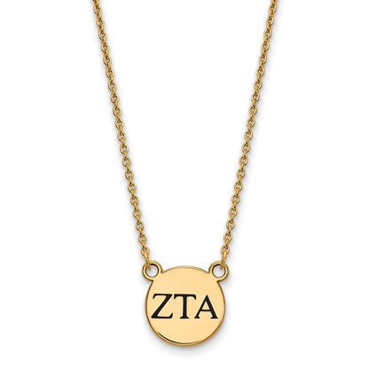 Vergoldet Sterlingsilber Logoart Zeta Tau Alpha Sorority Greek Buchstaben Klein Schwarz Emaille Anhänger 18 Zoll Halskette