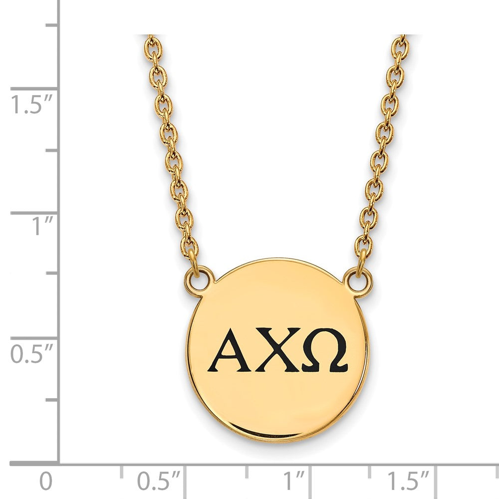 Vergoldet Sterlingsilber Logoart Alpha Chi Omega Sorority Greek Buchstaben Groß Schwarz Emaille Anhänger 18 Zoll Halskette