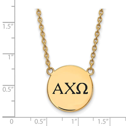 Vergoldet Sterlingsilber Logoart Alpha Chi Omega Sorority Greek Buchstaben Groß Schwarz Emaille Anhänger 18 Zoll Halskette