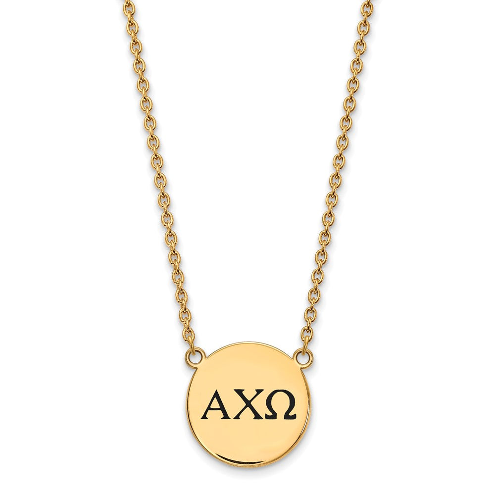 Vergoldet Sterlingsilber Logoart Alpha Chi Omega Sorority Greek Buchstaben Groß Schwarz Emaille Anhänger 18 Zoll Halskette