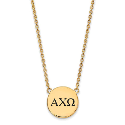 Vergoldet Sterlingsilber Logoart Alpha Chi Omega Sorority Greek Buchstaben Groß Schwarz Emaille Anhänger 18 Zoll Halskette