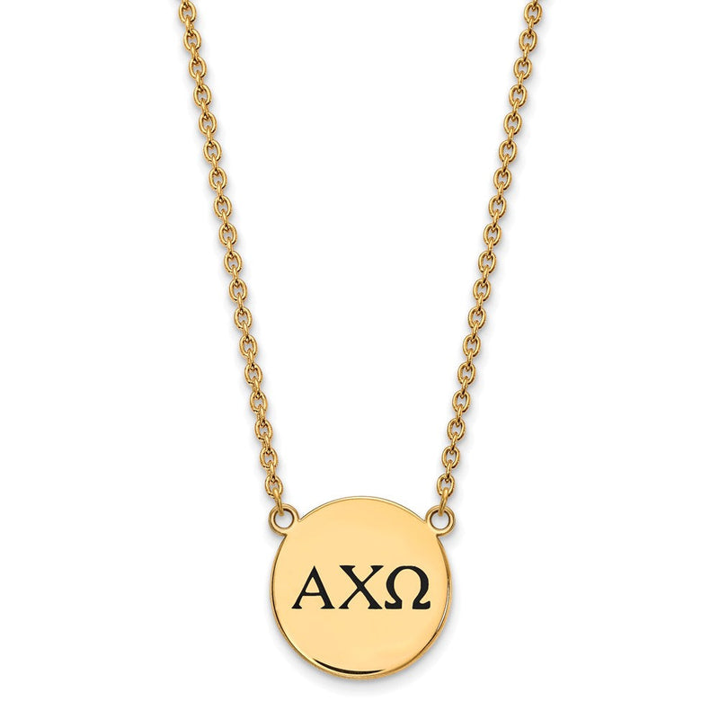 Vergoldet Sterlingsilber Logoart Alpha Chi Omega Sorority Greek Buchstaben Groß Schwarz Emaille Anhänger 18 Zoll Halskette